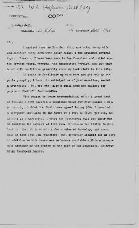 [Extract from William C. Hopkinson, Immigration Inspector, to William W. Cory, Deputy Minister of the Interior. Copy]
