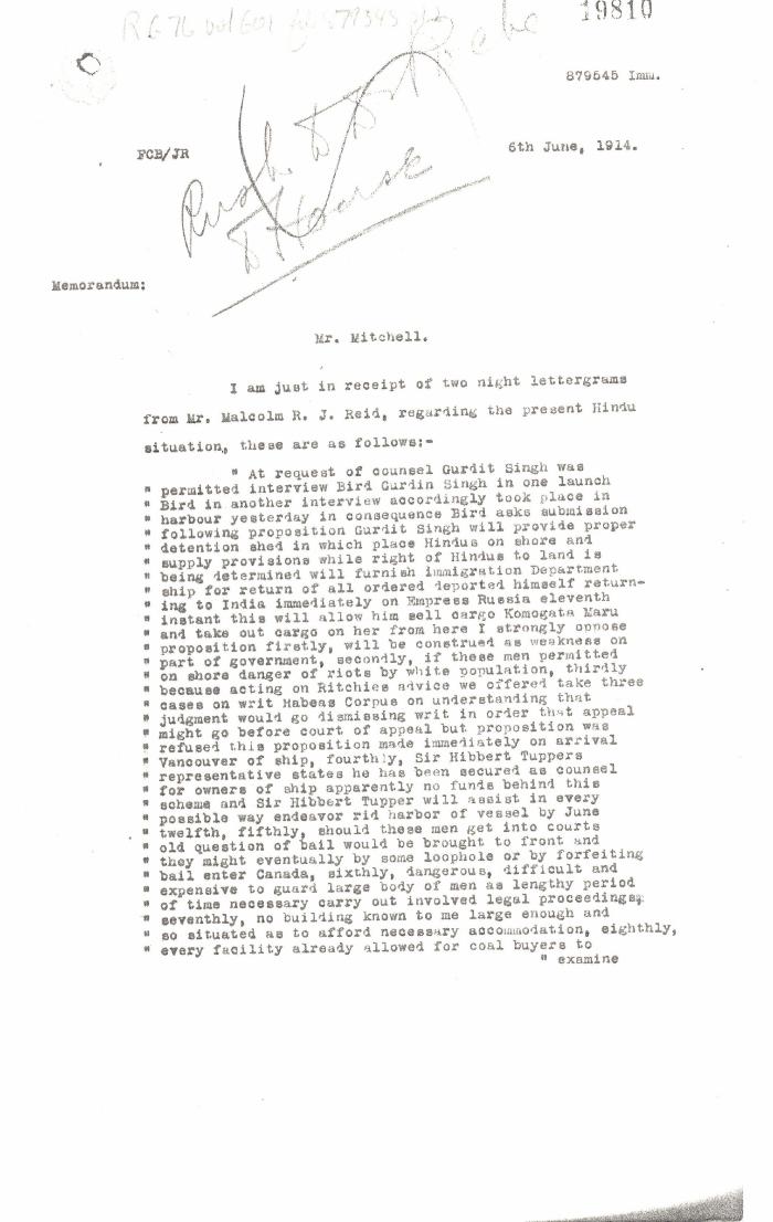 [William D. Scott, Superintendent of Immigration, Memorandum to Mr. Mitchell]