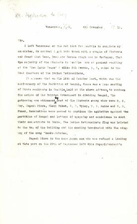 [William C. Hopkinson, Immigration Inspector, to William W. Cory, Deputy Minister of the Interior]