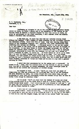 [Arthur Tilton Steele, San Francisco, to William C. Hopkinson, Immigration Inspector]