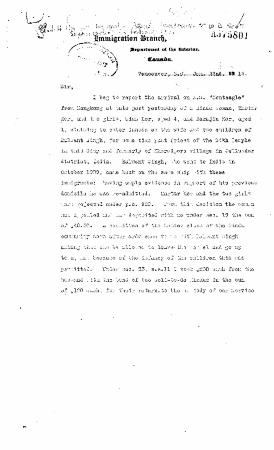 [J. H. MacGill, Immigration Agent, Vancouver, to William D. Scott, Superintendent of Immigration. Original]
