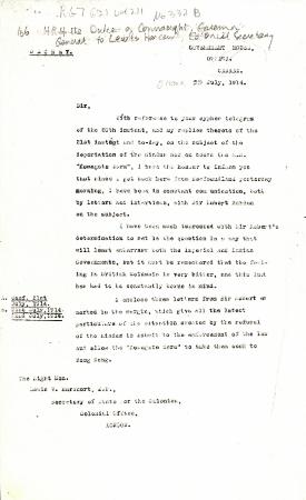 [Governor General, H. R. H. Prince Arthur, Duke of Connaught, to Lewis Harcourt, Secretary of State for the Colonies]