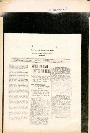 Newsclipping - Komagata Maru leaves for here