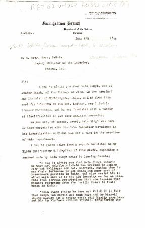 [A. L. Jolliffe, Dominion Immigration Agent, to William W. Cory, Deputy Minister of the Interior. Copy]
