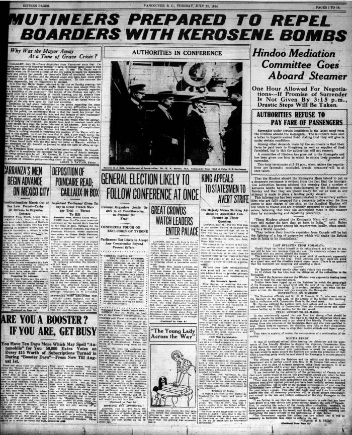 Newsclipping - Vancouver World: Mutineers prepared to repel boarders with kerosene bombs