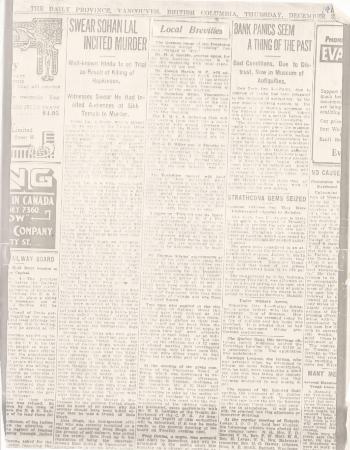 Newsclipping - Vancouver Daily Province: Swear Sohan Lal incited murder