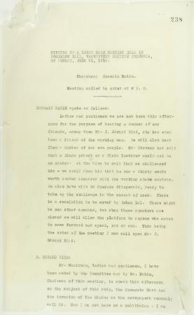 Minutes of a Hindu mass meeting held in Dominion Hall. Page 1-21