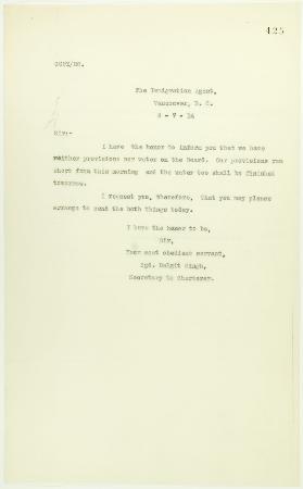 Letter from Daljit Singh to Reid re provisions