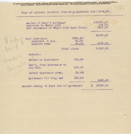 [Accounting report from M. Matheson]