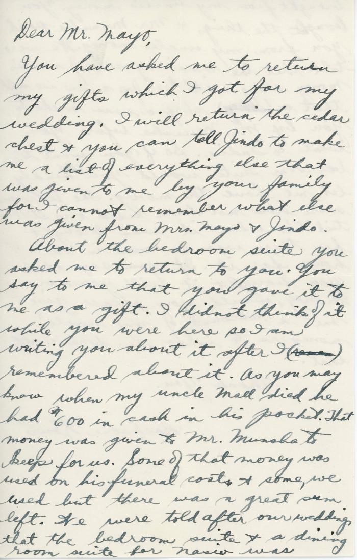 [Letter from Backsese Kour [?] to Mayo Singh]