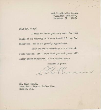 [Letter from [?] to Mayo Singh]