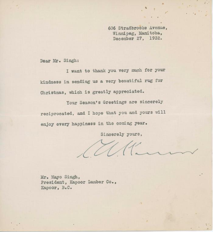 [Letter from [?] to Mayo Singh]