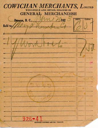 [Receipt from Cowichan Merchants Limited to Mayo Singh]