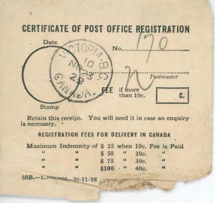[Certificate of Post Office Registration]