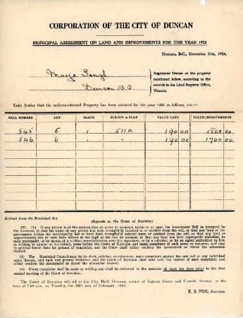 [Municipal assessment on land and improvements re: Mayo Singh's property]