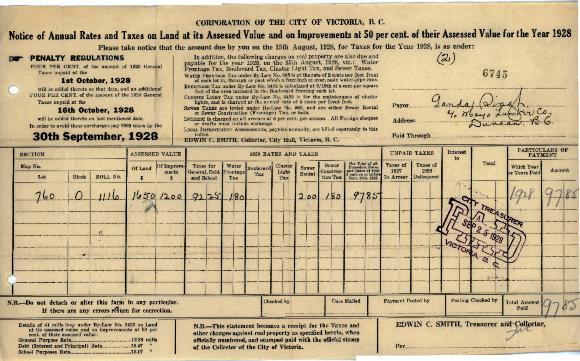 [Notice of Annual Rates and Taxes on Land,1928]