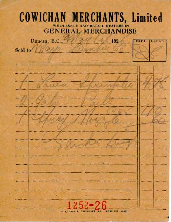 [Receipt from Cowichan Merchants Limited to Mayo Singh]
