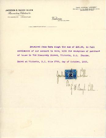 [Receipt from Jackson & Baugh Allen to Tara Singh]
