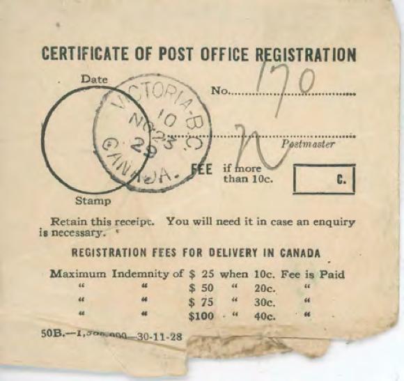 [Certificate of Post Office Registration]