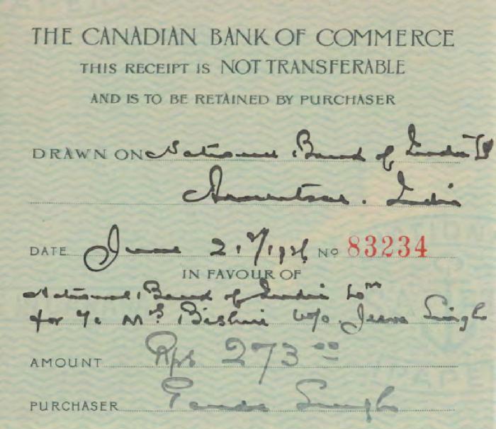 [Purchaser's receipt from the Canadian Bank of Commerce to [?]]