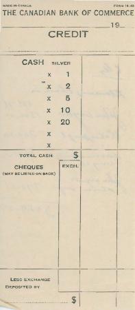 [Blank credit receipt from the Canadian Bank of Commerce]