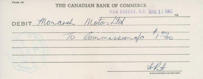 [Form of debit from HRH to Monarch Motors Limited]