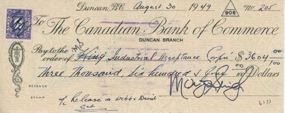 [Cheque from Mayo Singh to Ms Industrial Acceptance Corp]