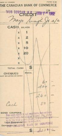 [Receipt of credit from the Canadian Bank of Commerce to Mayo Singh]