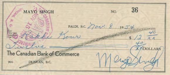 [Cheque from Mayo Singh to Rakhi Kaur]