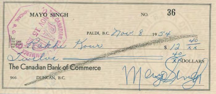 [Cheque from Mayo Singh to Rakhi Kaur]