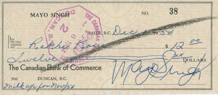 [Cheque from Mayo Singh to Rakhi Kaur]