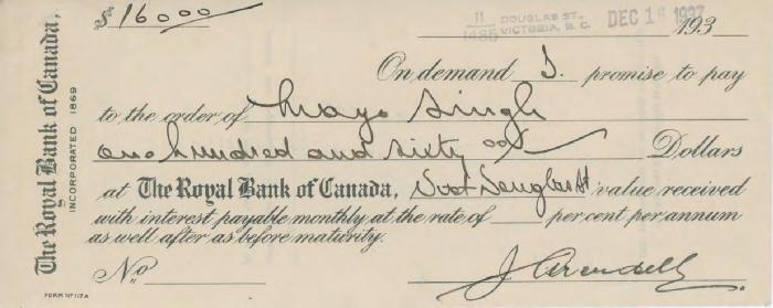 [Promissory note for Mayo Singh]