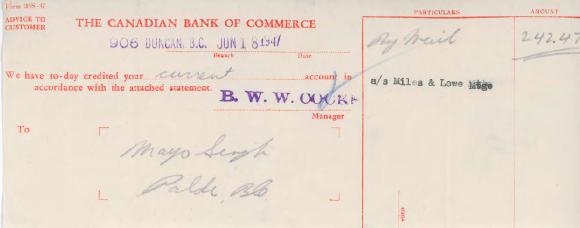 [Letter from the Canadian Bank of Commerce to Mayo Singh]