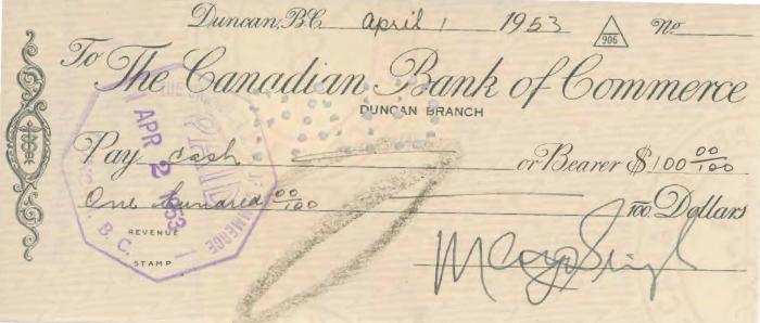 [Cheque from Mayo Singh to Sunny Brar Dairies Limited]