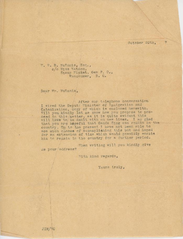 [Letter from [?] to W. W. B. McInnis]