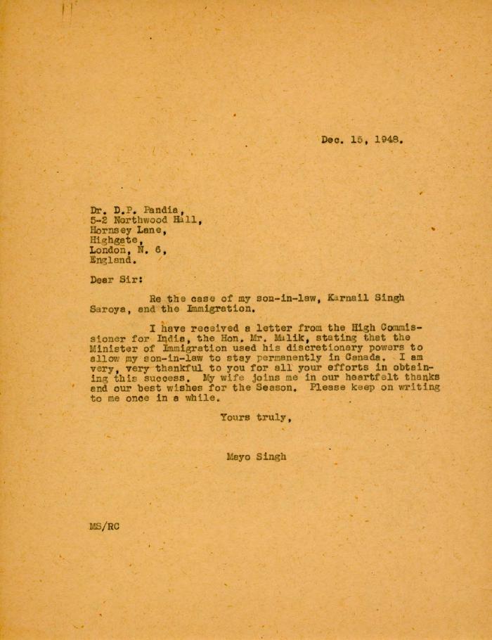 [Letter from Mayo Singh to J. A. Anderson ]