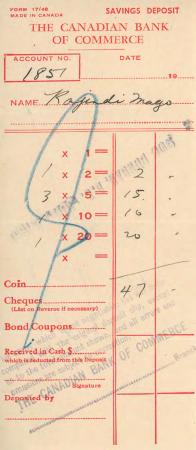 [Bank receipt from the Canadian Bank of Commerce to Rajindi Mayo]