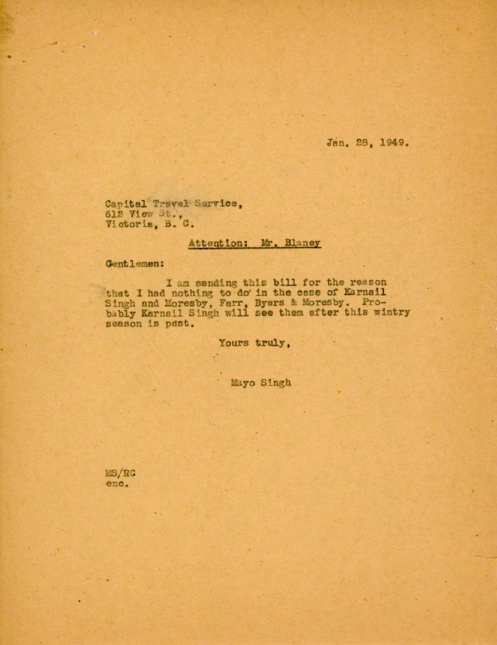 [Letter from Mayo Singh to Mr. Blaney]