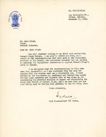 [Letter from H. S. Malik to Mayo Singh]