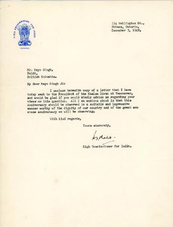 [Letter from H. S. Malik to Mayo Singh]