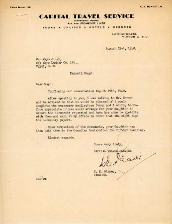 [Letter from C. E. Blaney, Jr. to Mayo Singh]