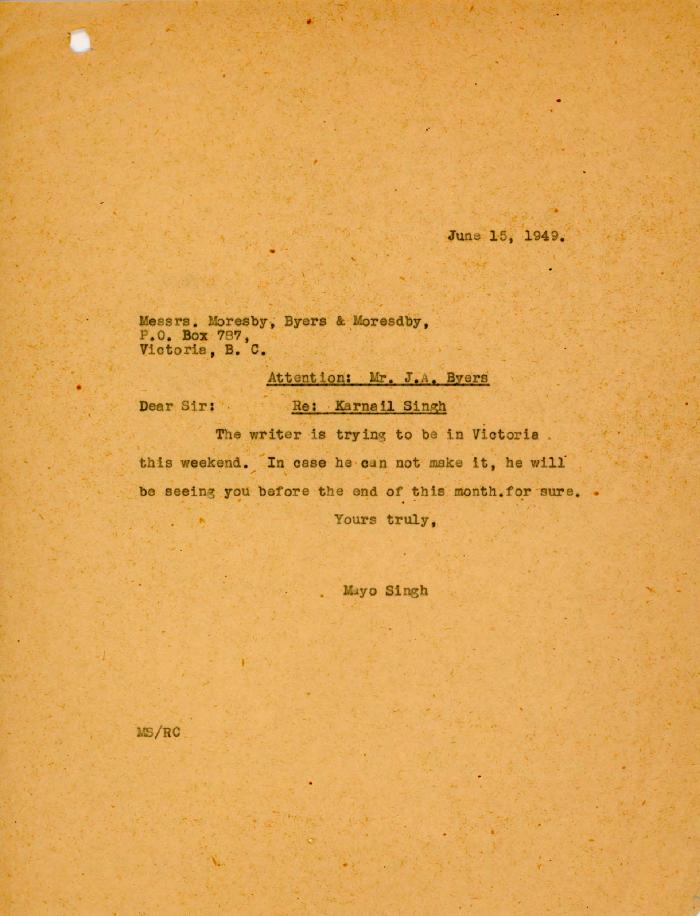 [Letter from Mayo Singh to J. A. Byers]