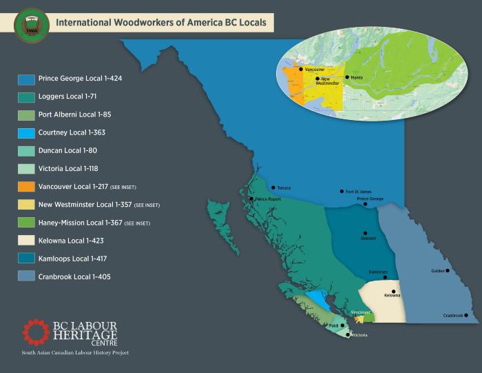 [International Woodworkers of America BC Locals map]