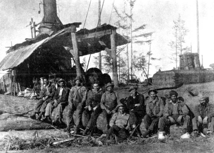[Group photo of the "donkey" crew on Hill 60, Kapoor Lumber Company, Sooke Lake]