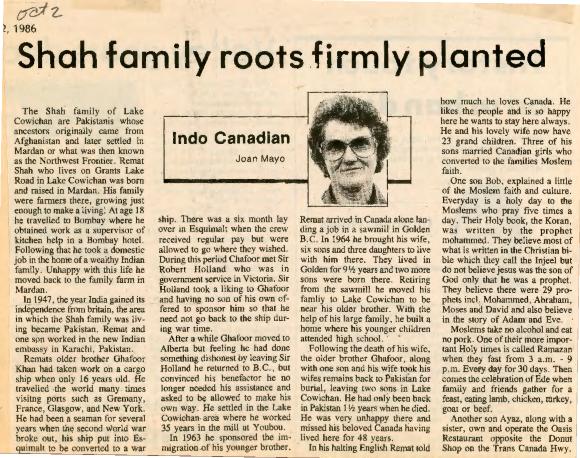 [Shah family roots firmly planted]