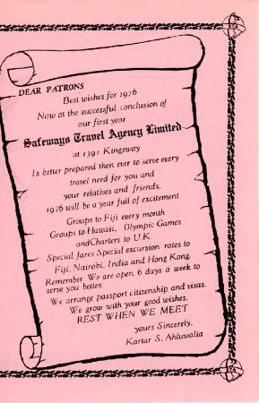 [Flier advertising Safeways Travel Agency Limited]