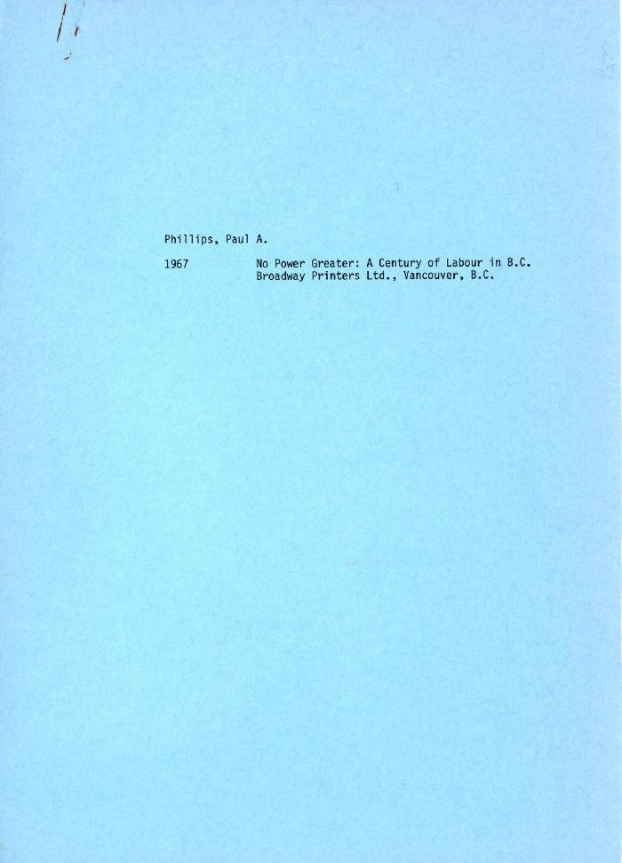 [Notes on "No Power Greater: A Century of Labour in B.C."]
