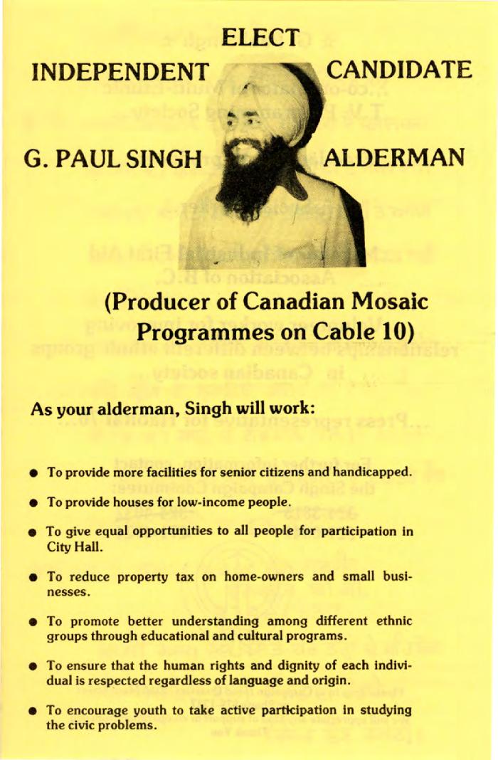 [Flier to elect G. Paul Singh as alderman]