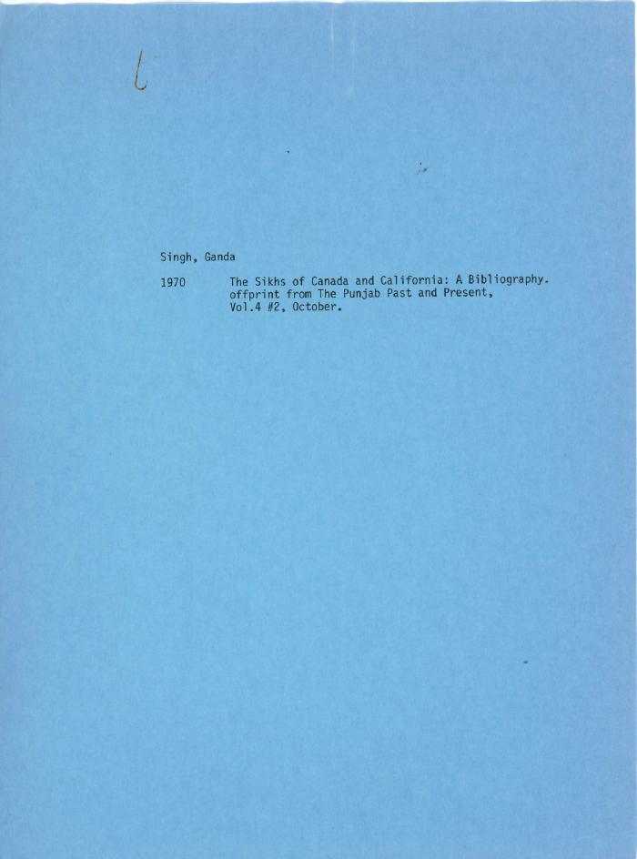The Sikhs of Canada and California: A Bibliography