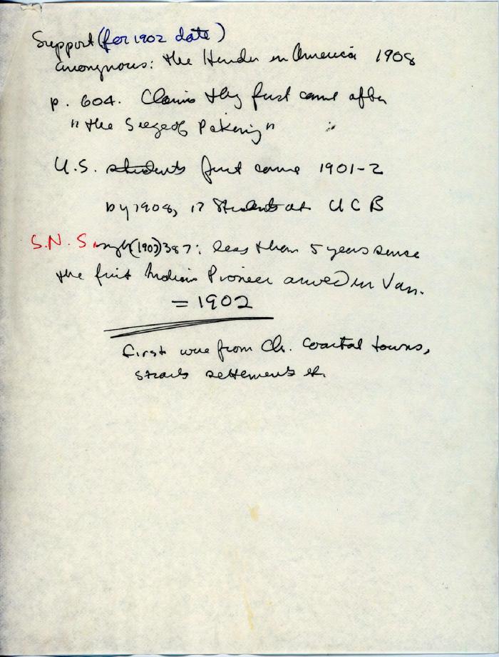 [Handwritten research notes detailing travel of army regiments containing Punjabis in early 1900s]